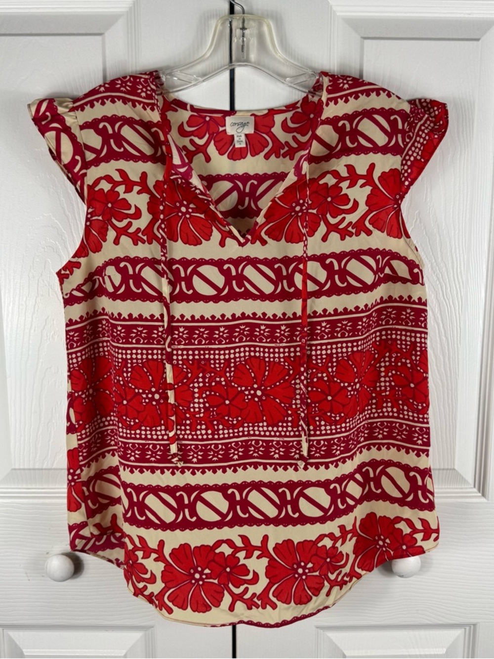 Corsage Women's Tropical Hawaiian Flower Lightweight Top Orange-Red Size Small